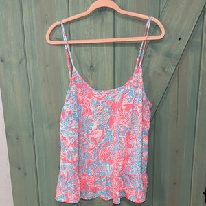 Lilly Pulitzer Pink and Blue Floral tank super cute size XL EUC